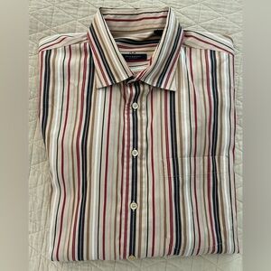 BURBERRY LONDON Made in USA Woven Shirting Stripe Spread Collar Shirt Size XL